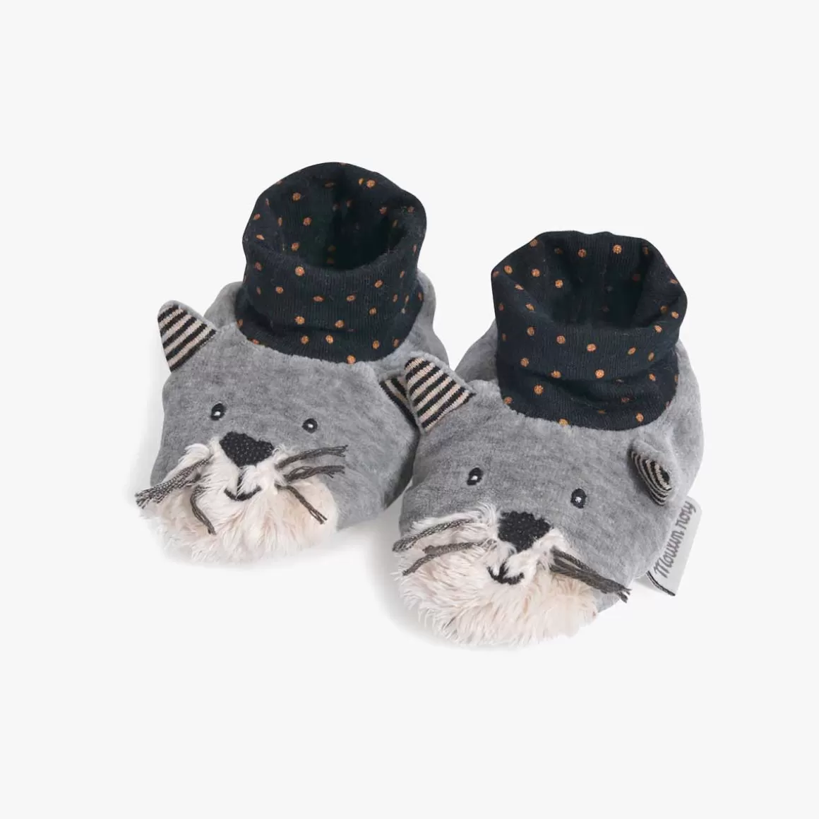 Moulin Roty Chaussons chat gris clair Fernand Outlet