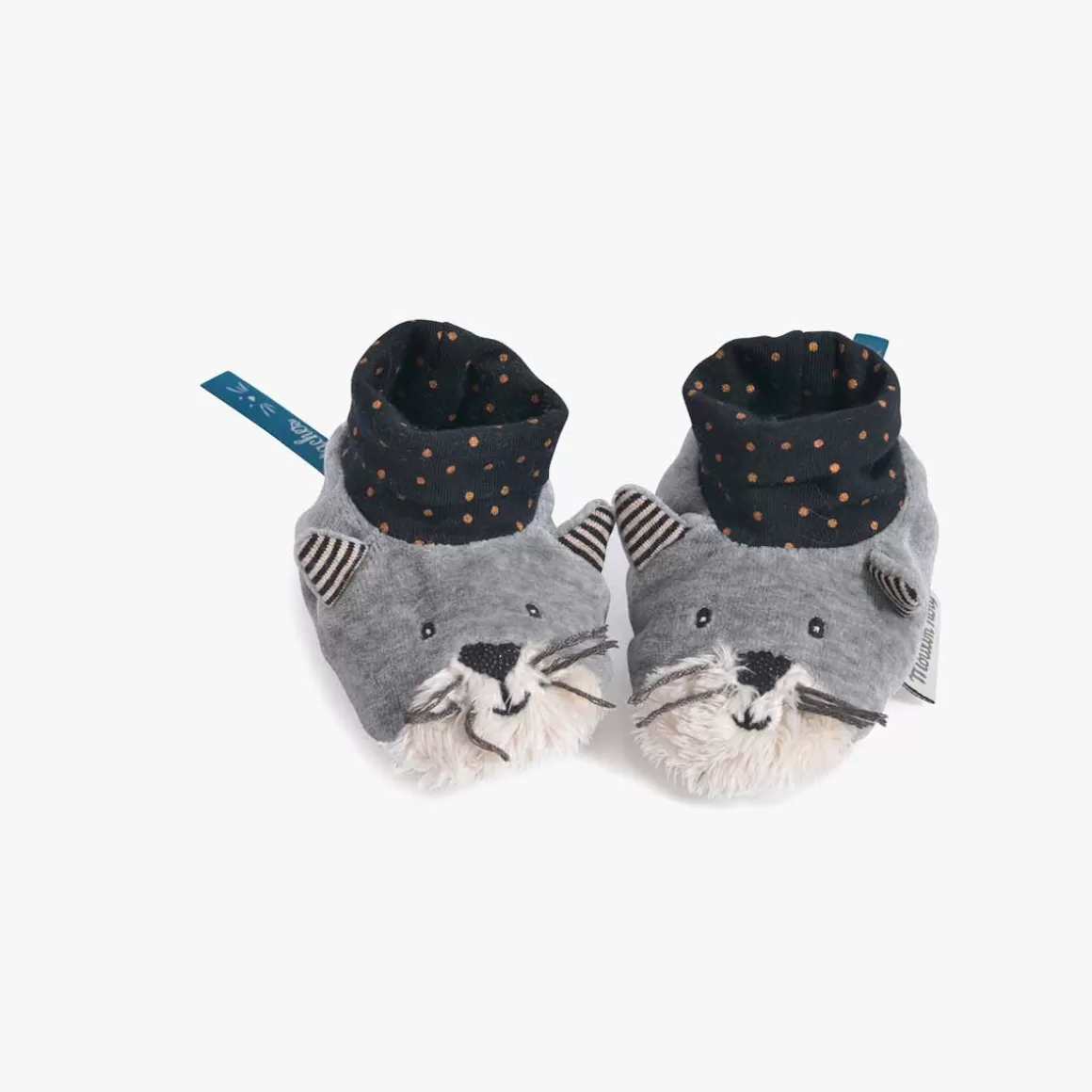 Moulin Roty Chaussons chat gris clair Fernand Outlet