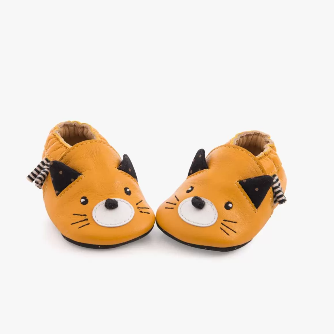 Moulin Roty Chaussons cuir chat moutarde Clearance