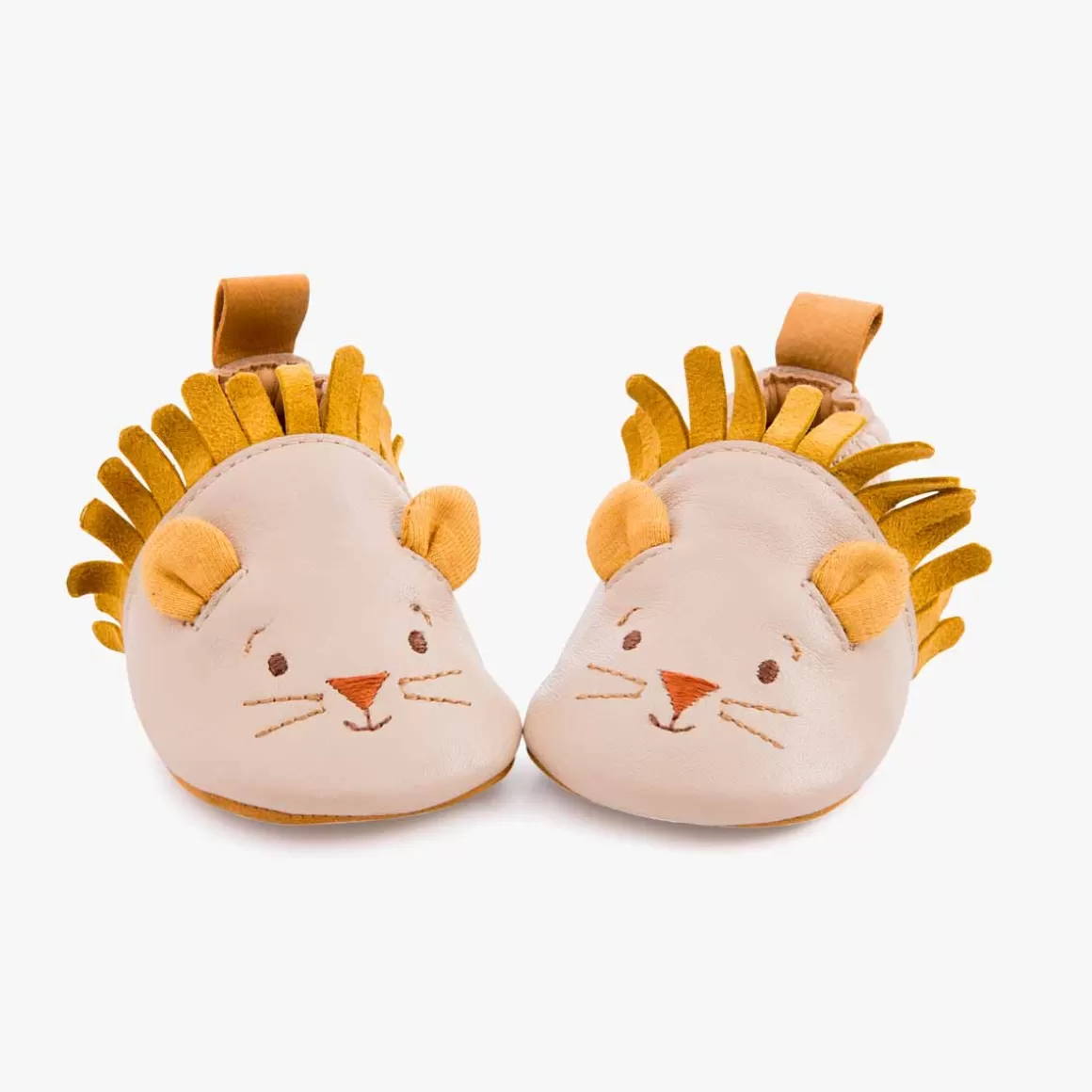 Moulin Roty Chaussons cuir lion beige Fashion