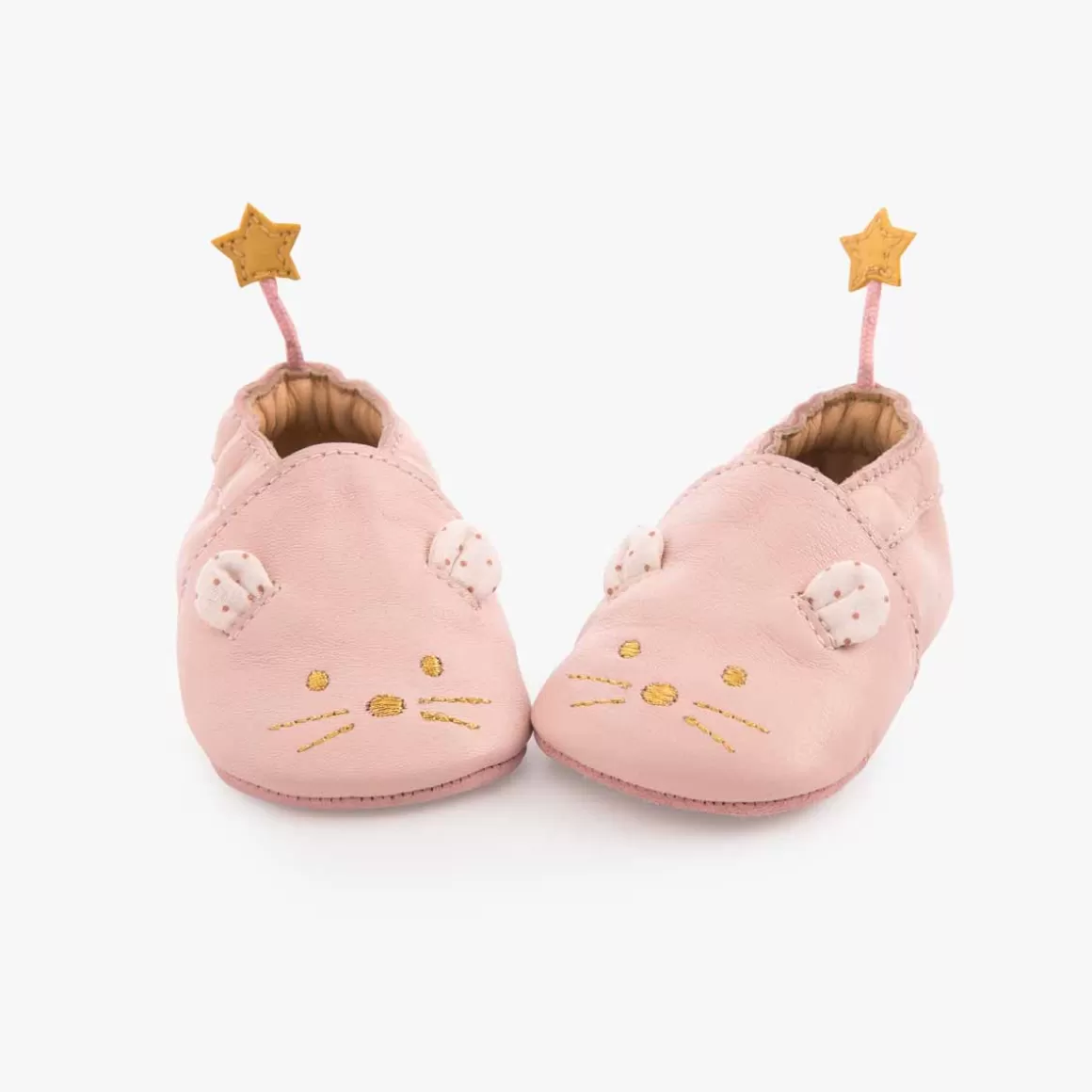 Moulin Roty Chaussons cuir souris rose Online