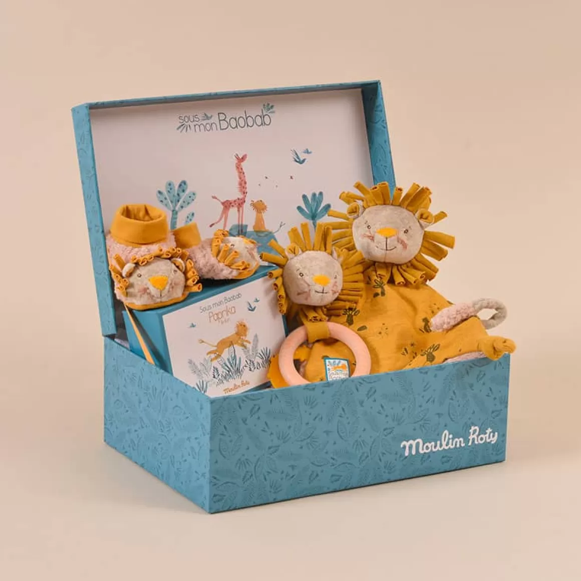 Moulin Roty Coffret cadeau naissance doudou Lion Shop